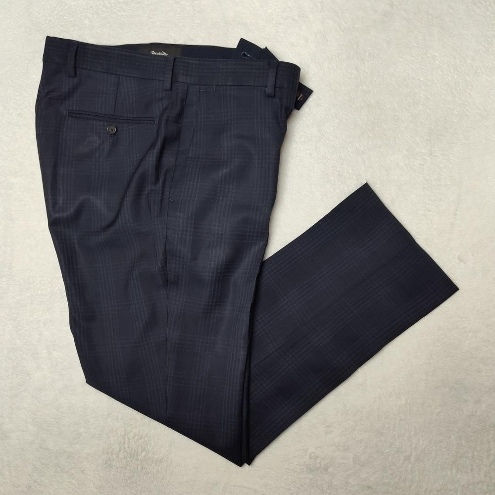 Banana Republic Pants Mens 31x30 Blue Plaid Marzotto Wool Slim Fit Belted Flat